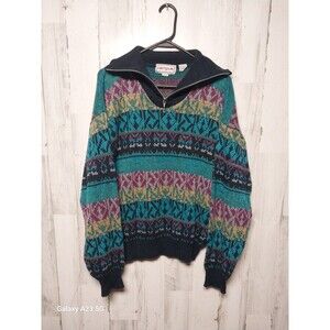Vintage 90's Campus Colorful Abstract Pattern Zip Up Sweater Large